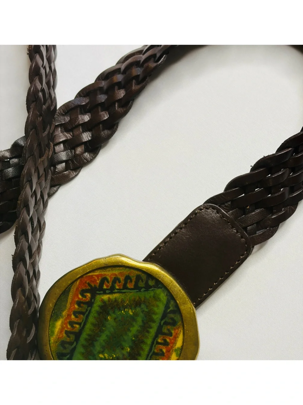 Vintage Chico's Braided Leather Statement Resin Belt Large Brown Boho Whimsigoth